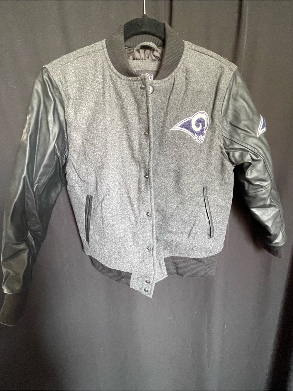 NFL Gray and Black Varsity Jacket with Team Patch
